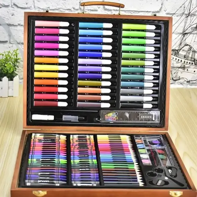 Дитячий набір для малювання та творчості Kartal на 150 предметів у дерев'яній валізі - Зображення 8