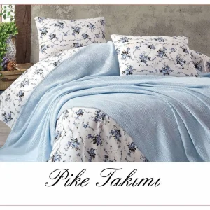 Постільна білизна з вафельним покривалом La Villa Mavi Блакитний