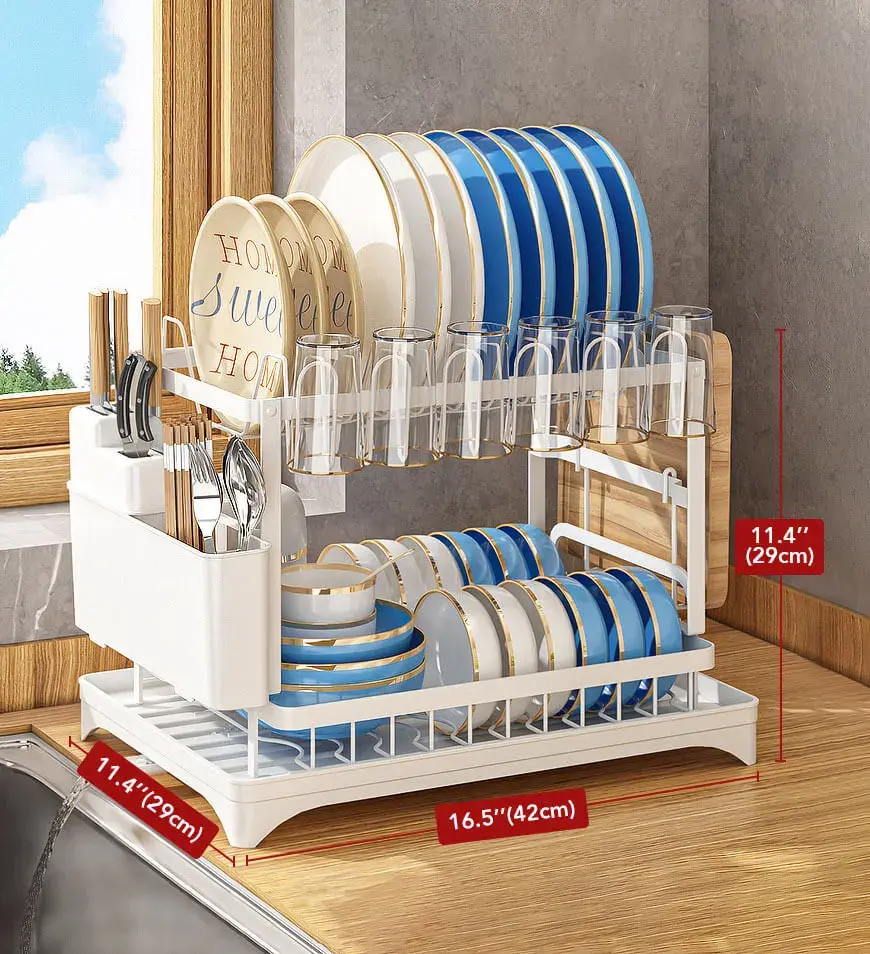 Сушарка для посуду AggPo, сушка двоярусна, 29х42х29 см, біла, товари для дому - Зображення 2