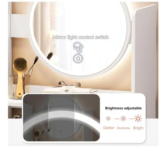 Стіл для макіяжу з LED дзеркалом STL-MD 74 (Г40/Ш80/В127, КОРИЧНЕВО-БІЛИЙ) - Зображення 3