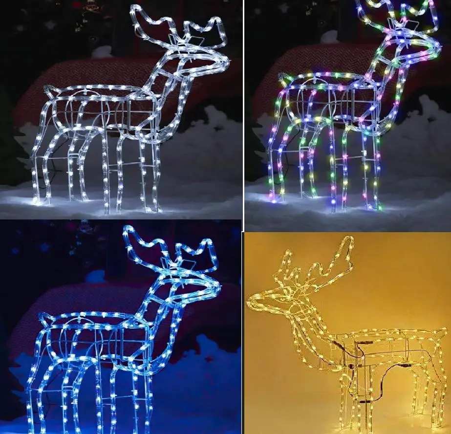 Різнокольоровий Вуличний новорічний олень із дюралайту з поворотом голови великий 115 см від мережі - Зображення 2