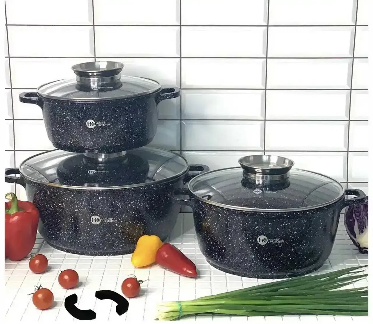 Набір каструль Higher Kitchen НК-301 із гранітним антипригарним покриттям 8 предметів - Зображення 6