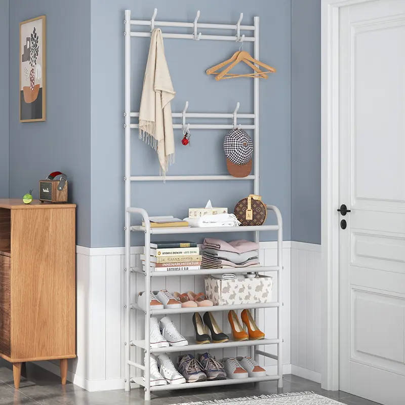 біла Універсальна вішалка для одягу New simple floor clothes rack 5 полиць
