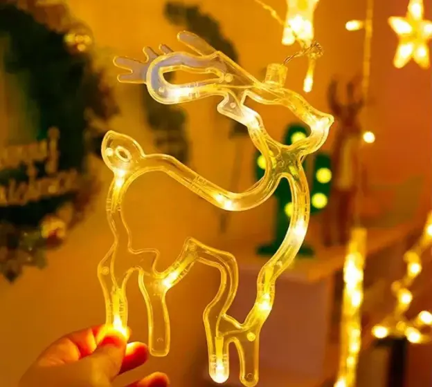 Гірлянда Штора з формами дзвіночок, ялинка, олень 12 PCS light - Зображення 3