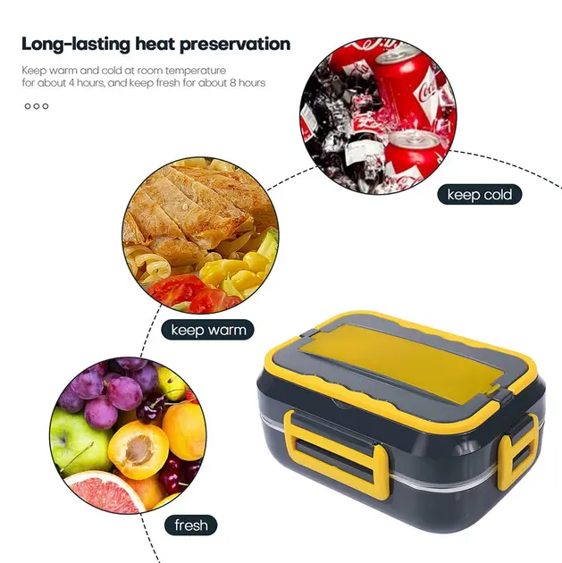 Ланч-бокс з підігрівом знімною чашею C21 1.5L від мережі 12V 40W Чорний з жовтим - Зображення 9