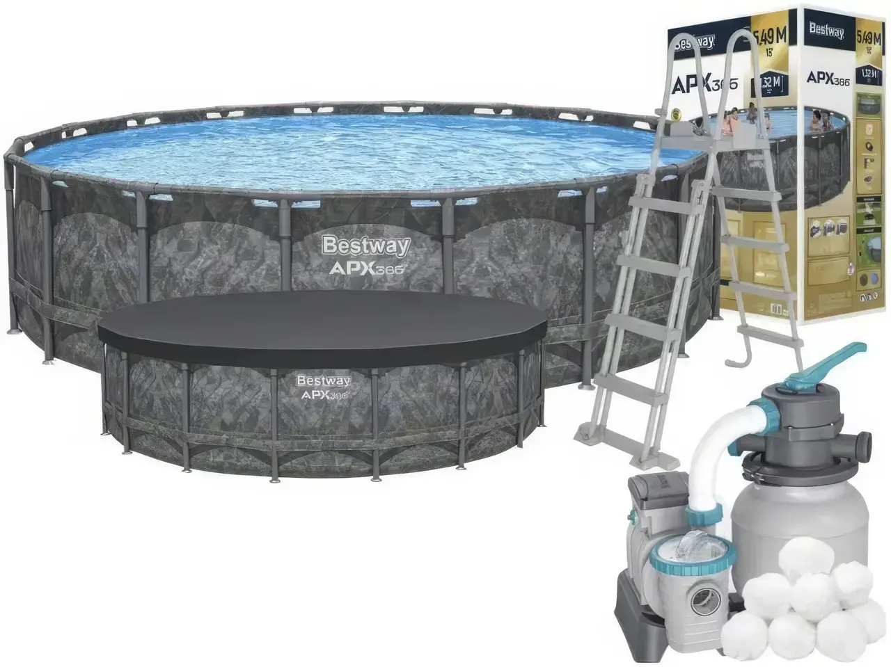 Каркасний круглий басейн 549х132 см на 26 000 л з фільтр-насосом, сходами, тентом Bestway 561KC - Зображення 3