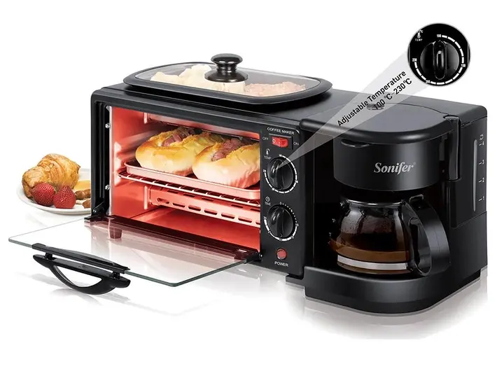 Електрична духовка 3в1 Domotec MS-5308В Кофеварка Сковорода 9 л 4500w - Зображення 5