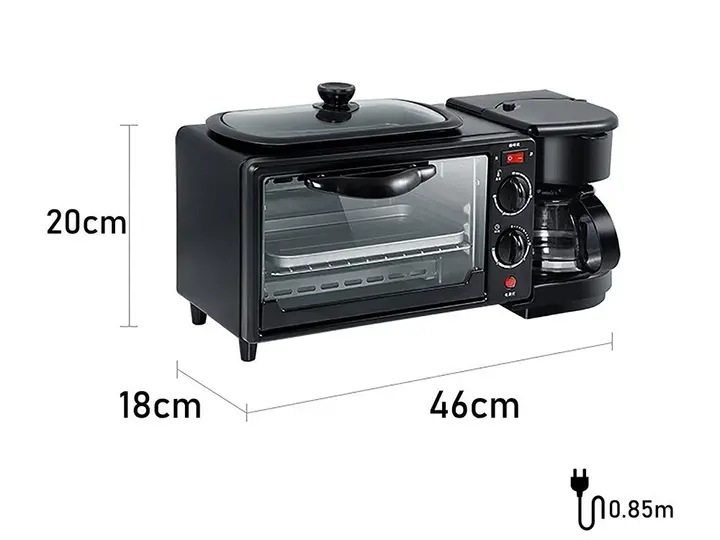 Електрична духовка 3в1 Domotec MS-5308В Кофеварка Сковорода 9 л 4500w - Зображення 4