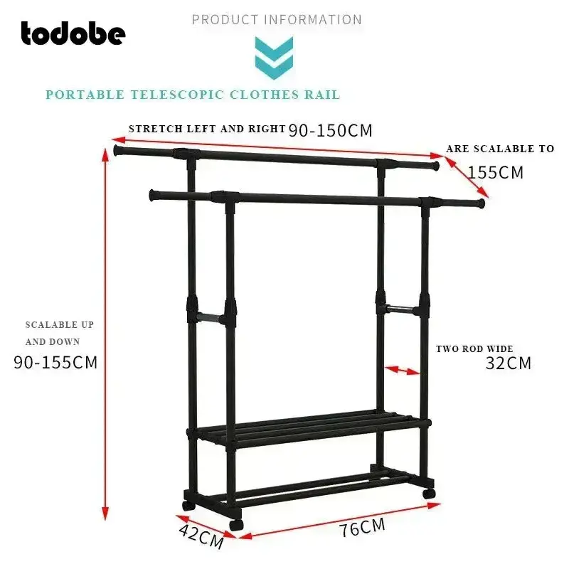 Потужна вішалка стійка для одягу телескопічна Double Pole 8019-2 - Зображення 2