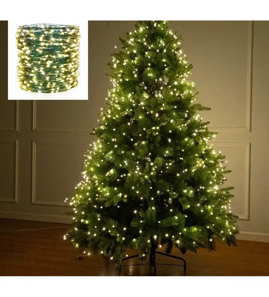 Світлодіодна гірлянда Роса 200 метрів, діоди теплого білого кольору на зеленому дроті, 2000 LED, з пультом керування - Зображення 4