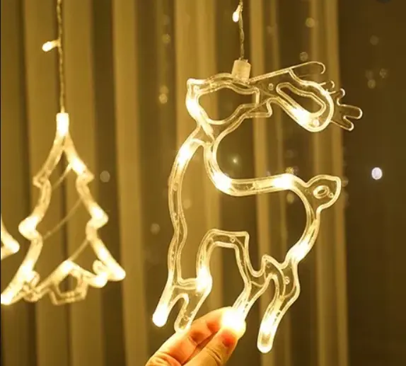 Гірлянда Штора з формами дзвіночок, ялинка, олень 12 PCS light - Зображення 2