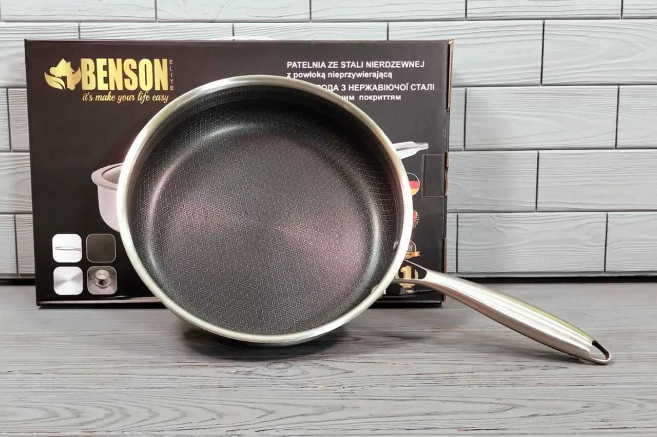 Глибока сковорода із нержавіючої сталі 28 см. Benson BN-588 - Зображення 2