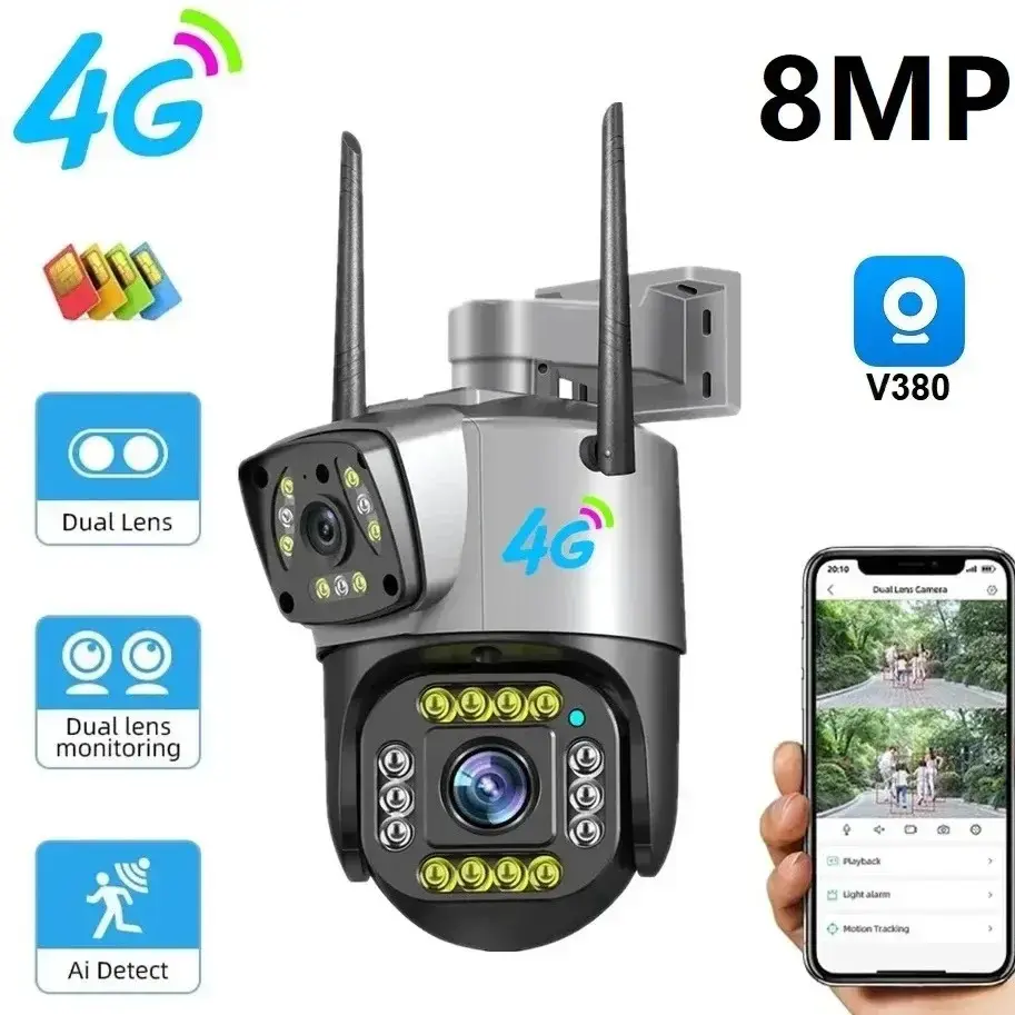 Камера відеоспостереження 4G під сім SIM-карту 8 Мп, IP камера з подвійною лінзою обертова - Зображення 2