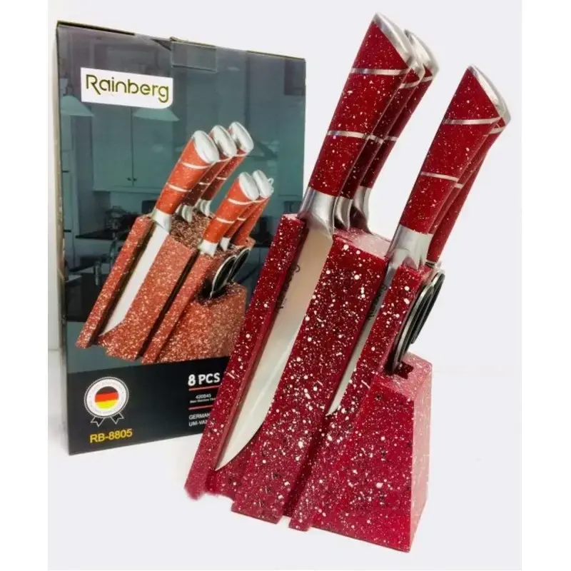 Набір кухонних ножів Rainberg RB-8805 8 в 1 із нержавіючої сталі на дерев'яній підставці, ножі для кухні - Зображення 7