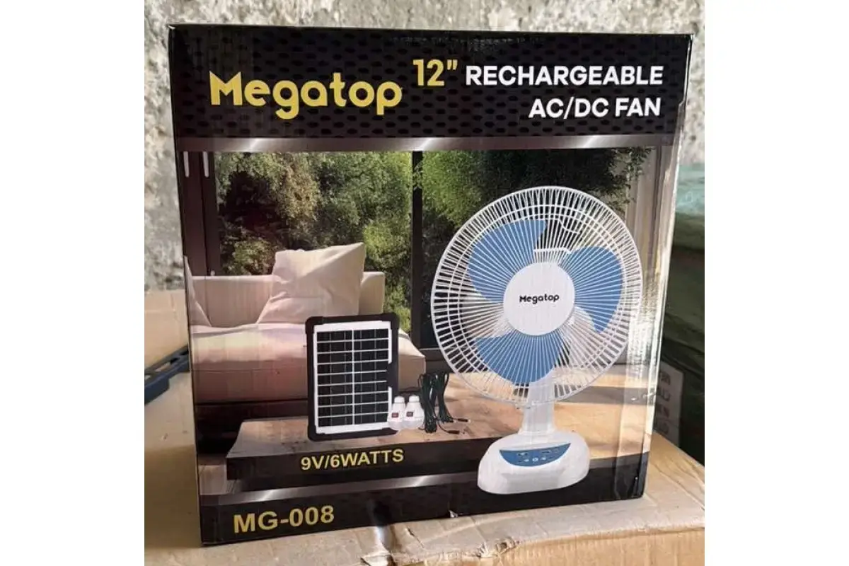 Вентилятор портативний SONALAS SL662 сонячна панель 2 LED лампи 2 швидкості автообіг 6Вт USB 9V/4500 мАг