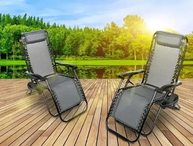 коричневий Садове Крісло Шезлонг до 120 кг Складаний Шезлонг для Дачі Zero Gravity XXL (з підстакаником) - Зображення 5