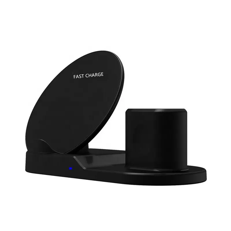 Швидка бездротова зарядка Qi Wireless Fast Charger 3 в 1 для телефону (док станція), чорна - Зображення 2