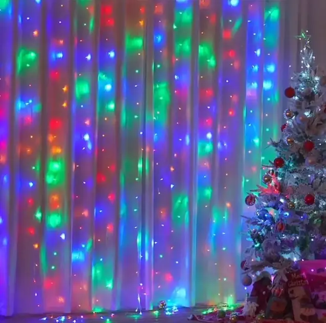 Святкова гірлянда завіса "Штора" на вікно 160LED 2х2м Мультикольоровий колір діодів Мульти USB - Зображення 3