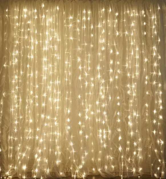 Гірлянда водоспад 320 LED 5mm 3м/2м теплий колір на прозорому дроті - Зображення 2