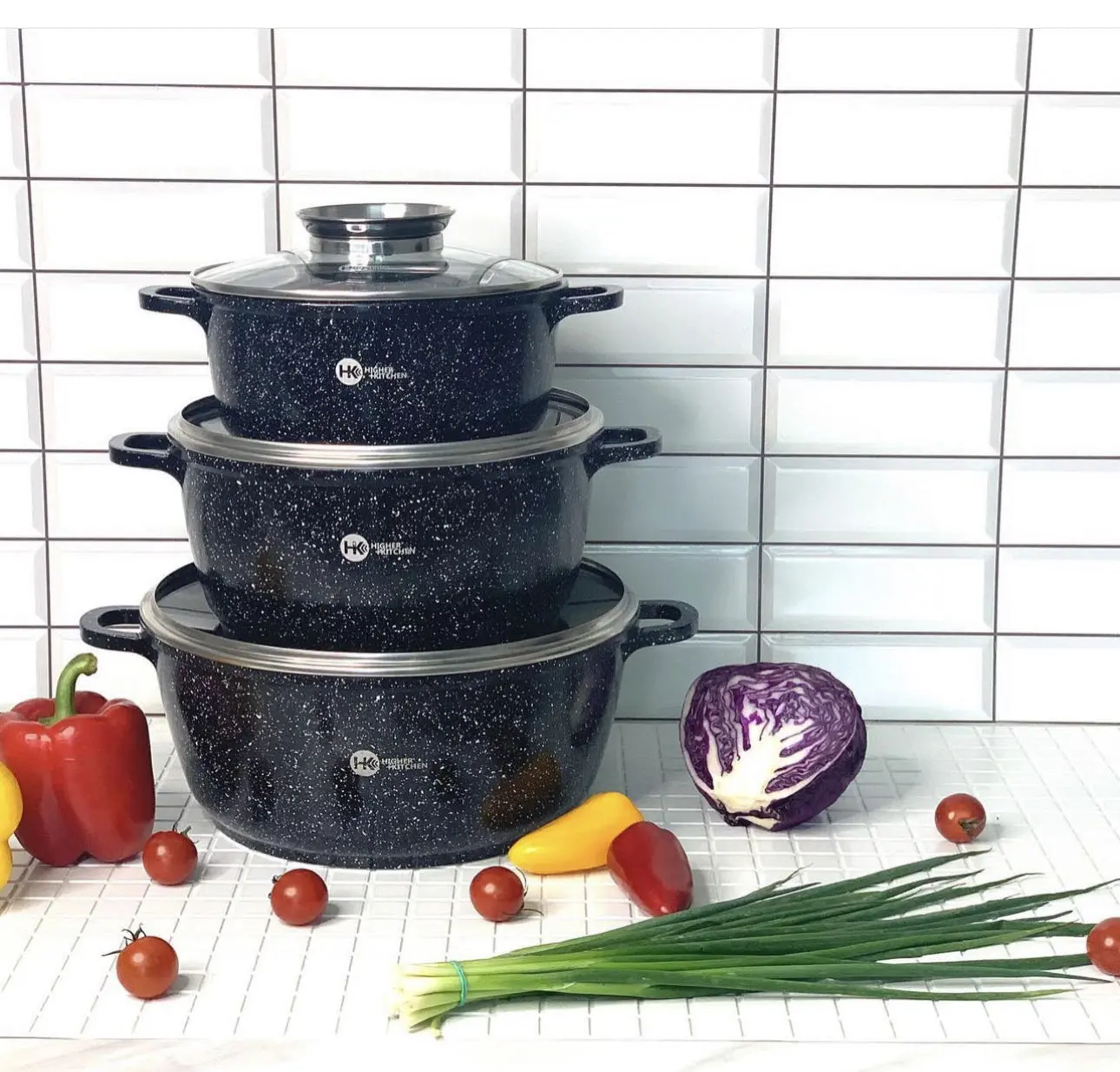 Набір каструль Higher Kitchen НК-301 із гранітним антипригарним покриттям 8 предметів - Зображення 10