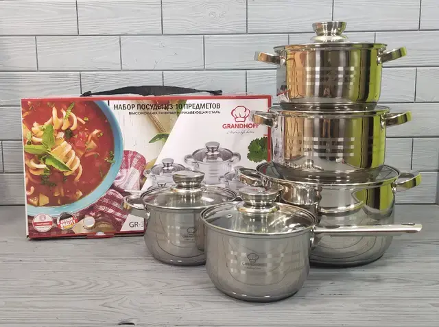 Набір каструль 10 предметів із нержавіючої сталі Grandhoff GR-3837 з багатошаровим дном, для всіх видів плит - Зображення 3