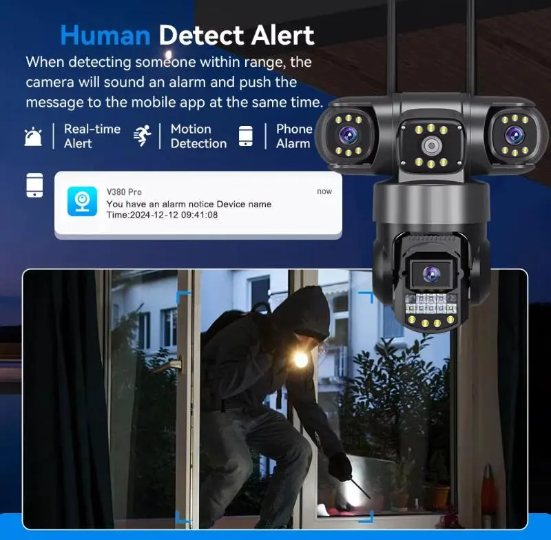 Вулична поворотна 4G IP-камера відеоспостереження EVKVO SC28 V380 Pro | 3 Лінзи | 16MP - Зображення 5