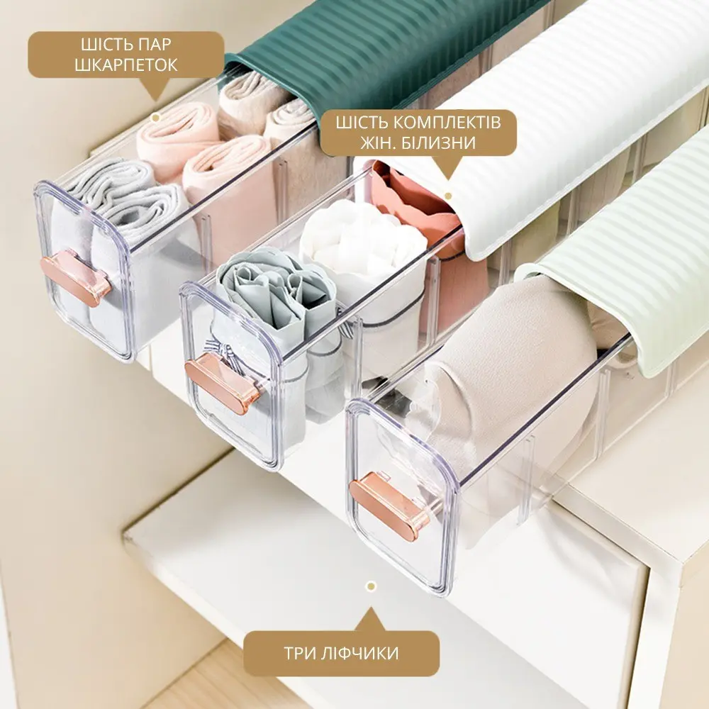 Органайзер 2в1 для зберігання білизни в шухляді чи шафі, пластиковий контейнер для речей, 1 шт - Зображення 4