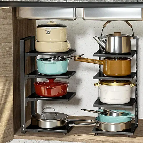 Кухонна полиця для зберігання каструль на 4 рівні для зберігання каструль регульована - Зображення 4
