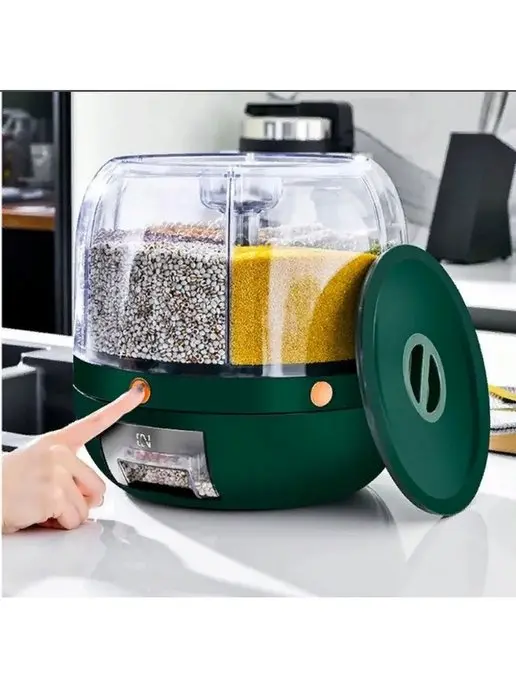 Зелений Круглий органайзер-диспенсер для круп із дозатором 10 л - Зображення 3