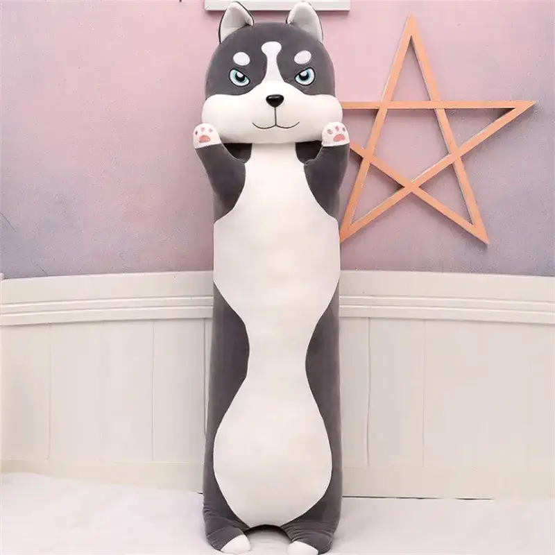 М'яка іграшка подушка довгий Хаскі антистрес подушка сірий 150 см