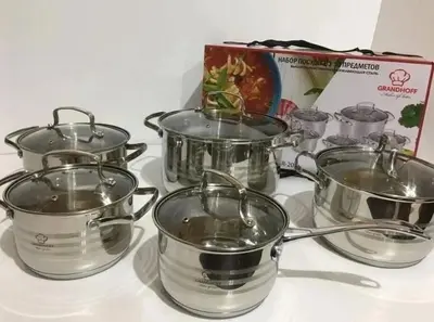 Набір каструль 10 предметів із нержавіючої сталі Grandhoff GR-3837 з багатошаровим дном, для всіх видів плит - Зображення 2