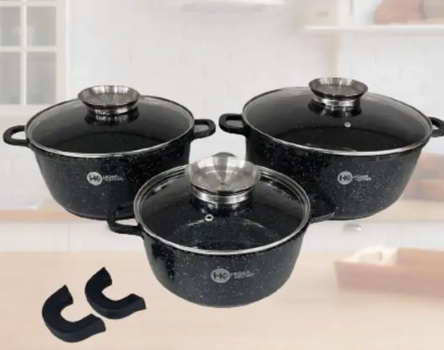 Набір каструль Higher Kitchen НК-301 із гранітним антипригарним покриттям 8 предметів - Зображення 3