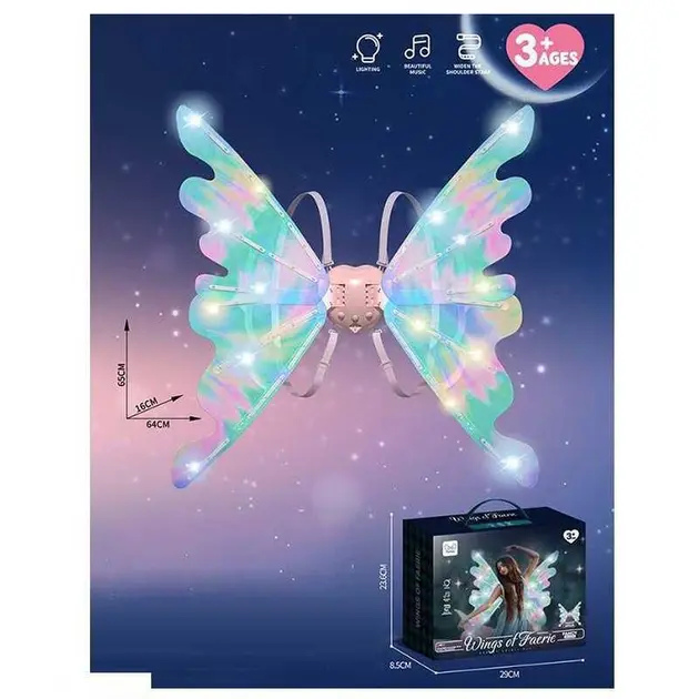 Світлодіодні крила феї-метелика, що рухаються з підсвічуванням та мелодіями на ремінцях для дівчинки Wings of Fairy 848 - Зображення 5