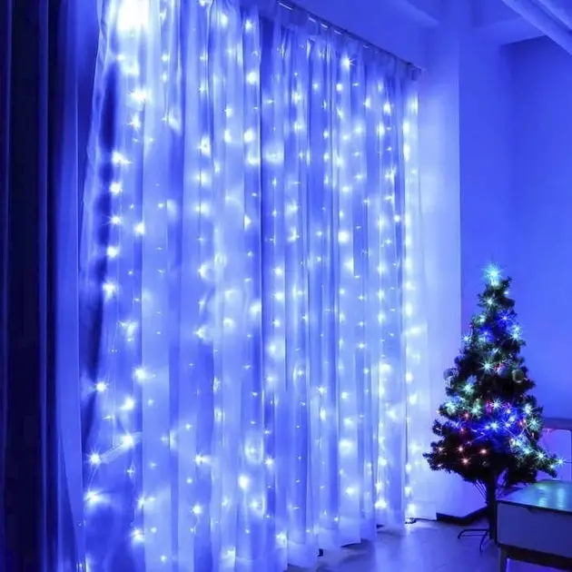 Святкова гірлянда завіса "Штора" на вікно 160LED 2х2м Мультикольоровий колір діодів Синій USB - Зображення 2