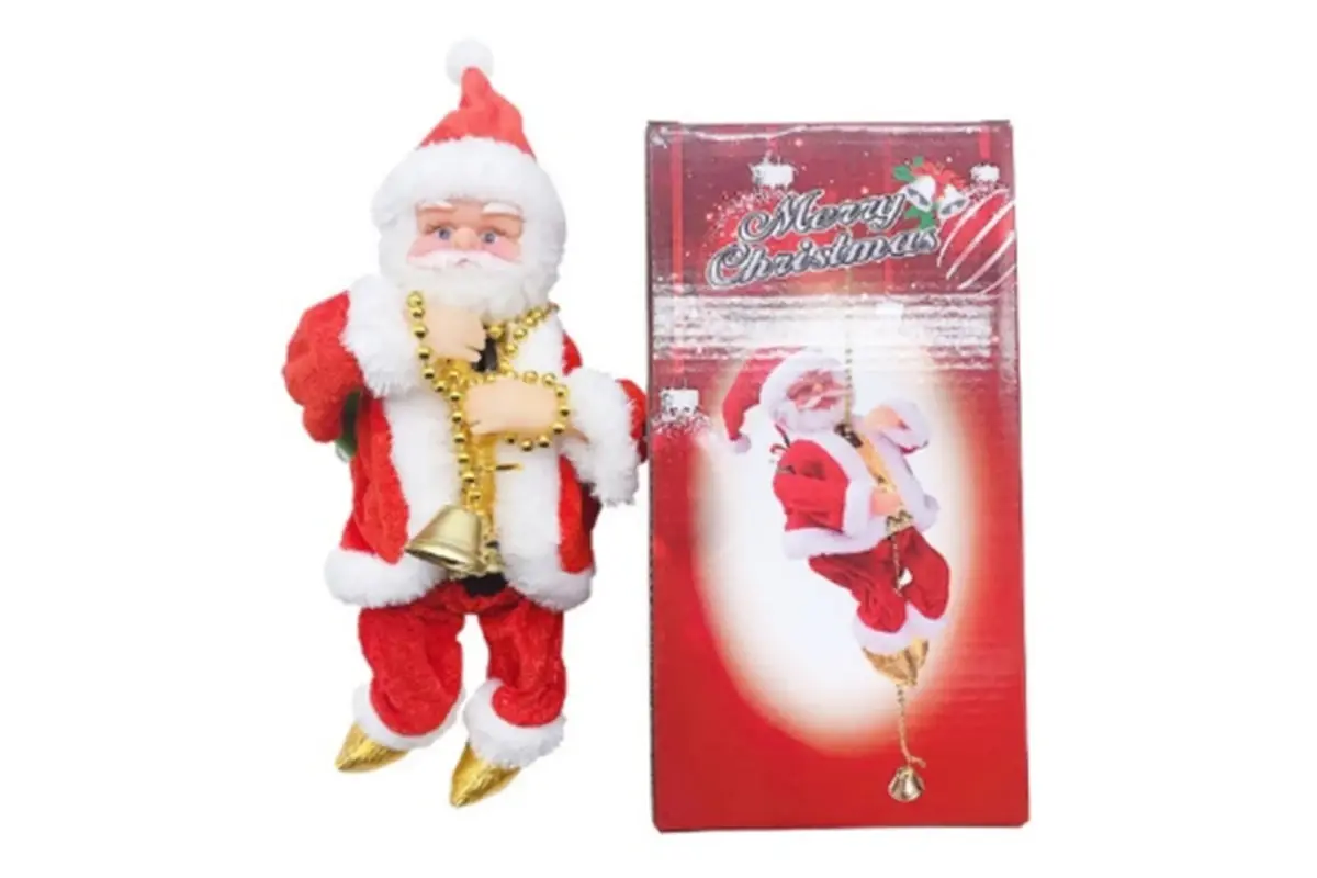 Новорічна музична механічна іграшка Санта-Клаус піднімається мотузкою на батарейках - Зображення 2