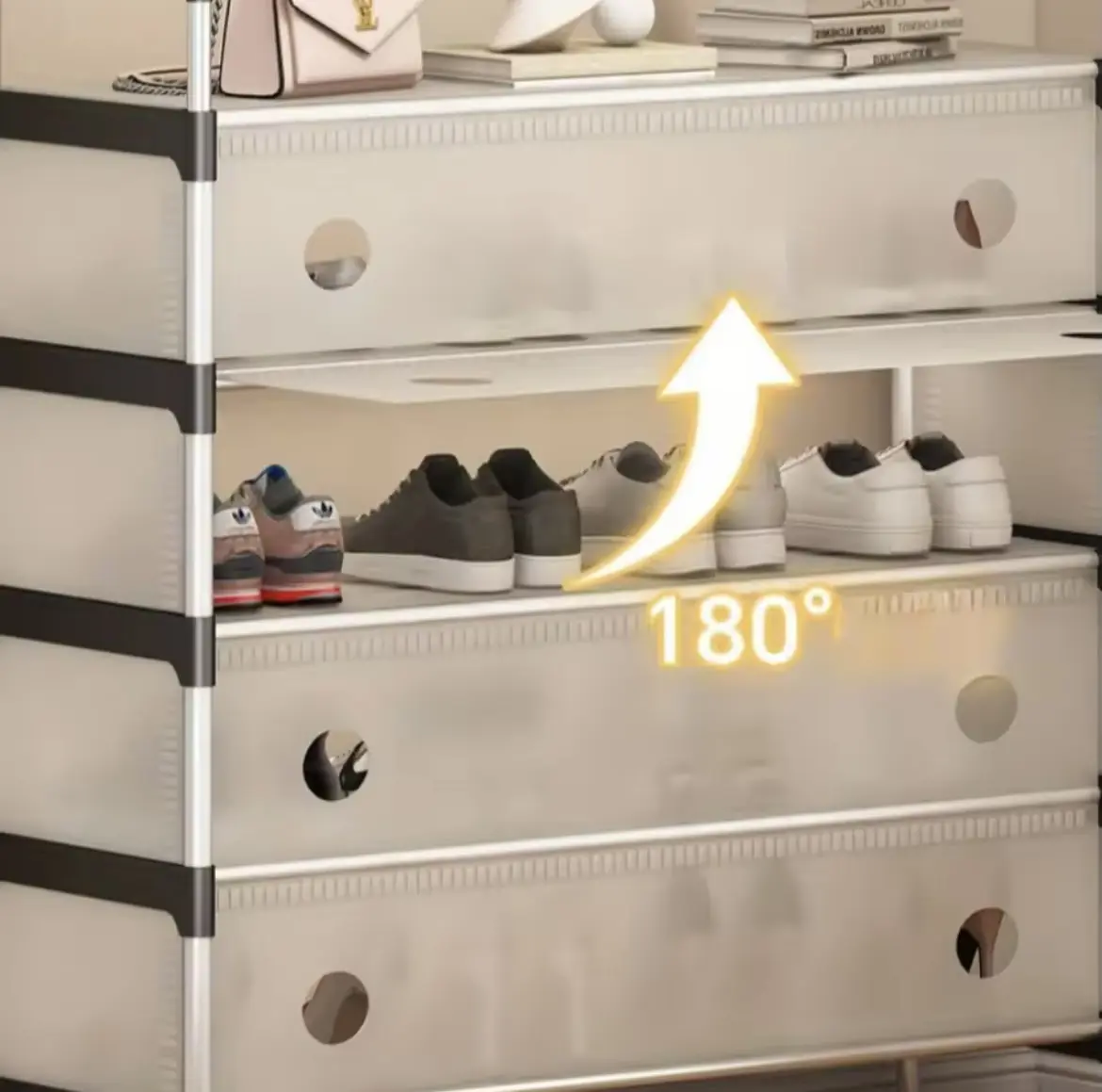 NEW Залізна вішалка для одягу + підставка для взуття, 2 в одному, 4 полиці Бежева - Зображення 3