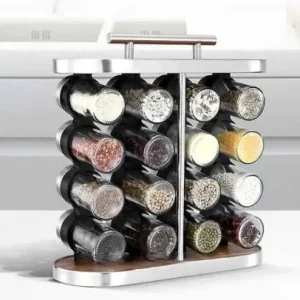 Карусель для спецій набір для спецій 16 ємностей Stainless steel and wood / органайзер для зберігання спецій