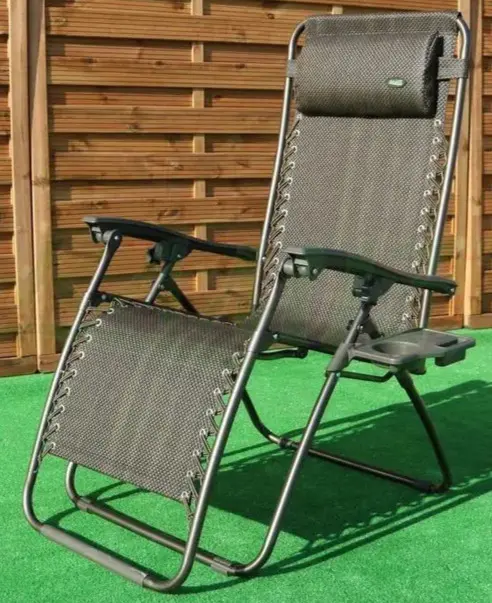 коричневий Садове Крісло Шезлонг до 120 кг Складаний Шезлонг для Дачі Zero Gravity XXL (з підстакаником)
