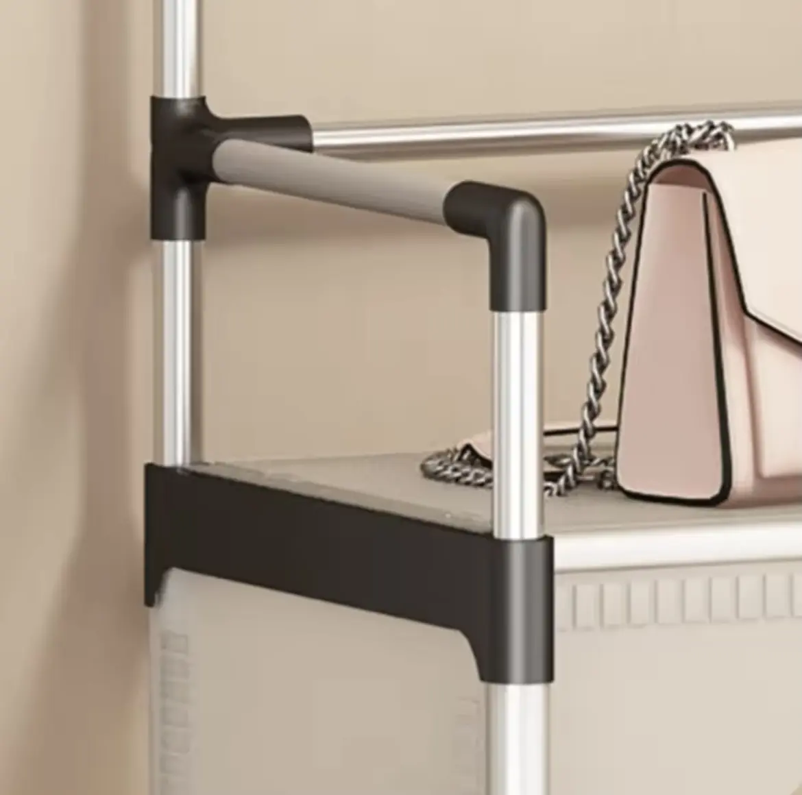 NEW Залізна вішалка для одягу + підставка для взуття, 2 в одному, 4 полиці Чорний - Зображення 3