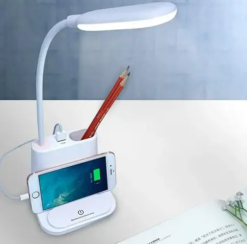 Рожева Акумуляторна настільна LED лампа Bionic Desk Lamp c USB виходом, органайзером та підставкою для смартфона - Зображення 6
