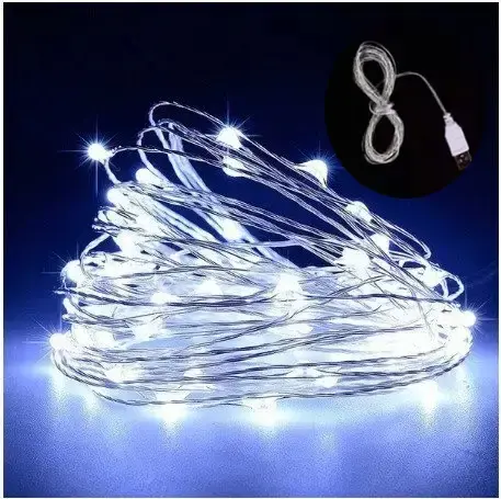 Гірлянда нитка Роса від USB, 30м, 300LED + пульт, Холодний білий / Світлодіодна новорічна гірлянда - Зображення 2