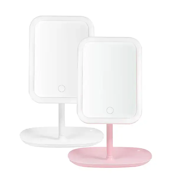 Квадратне дзеркало для макіяжу, косметичне дзеркало з LED з яскравим льодом підсвічуванням, вбудованим акумулятором - Зображення 2