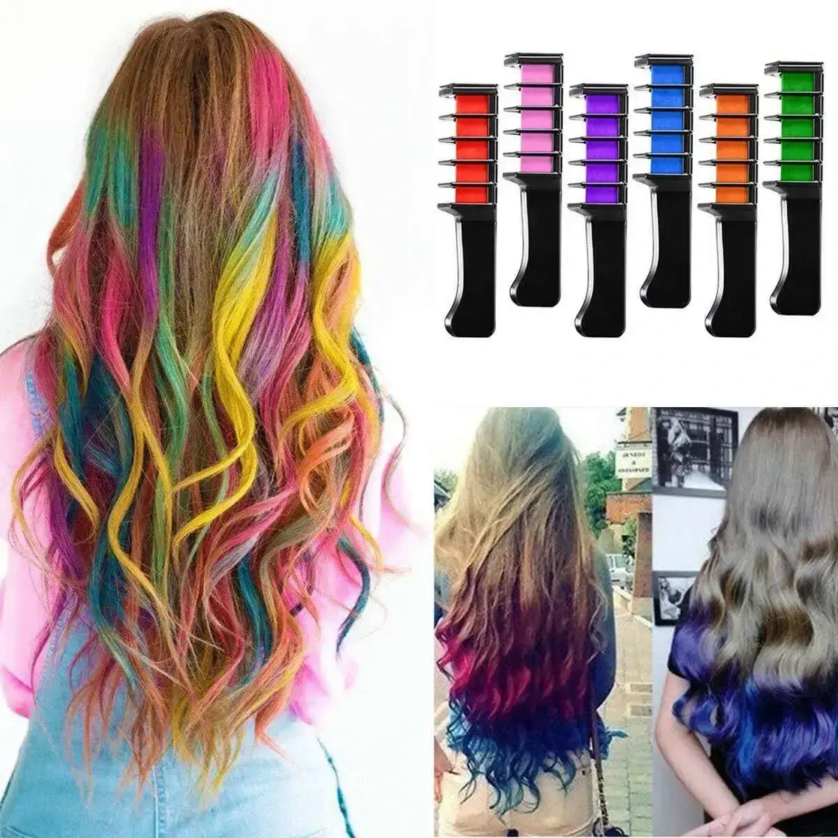 Набір крейди для волосся 6 шт Hair chalk Різнокольорові барвники гребінець для дітей та дорослих - Зображення 4