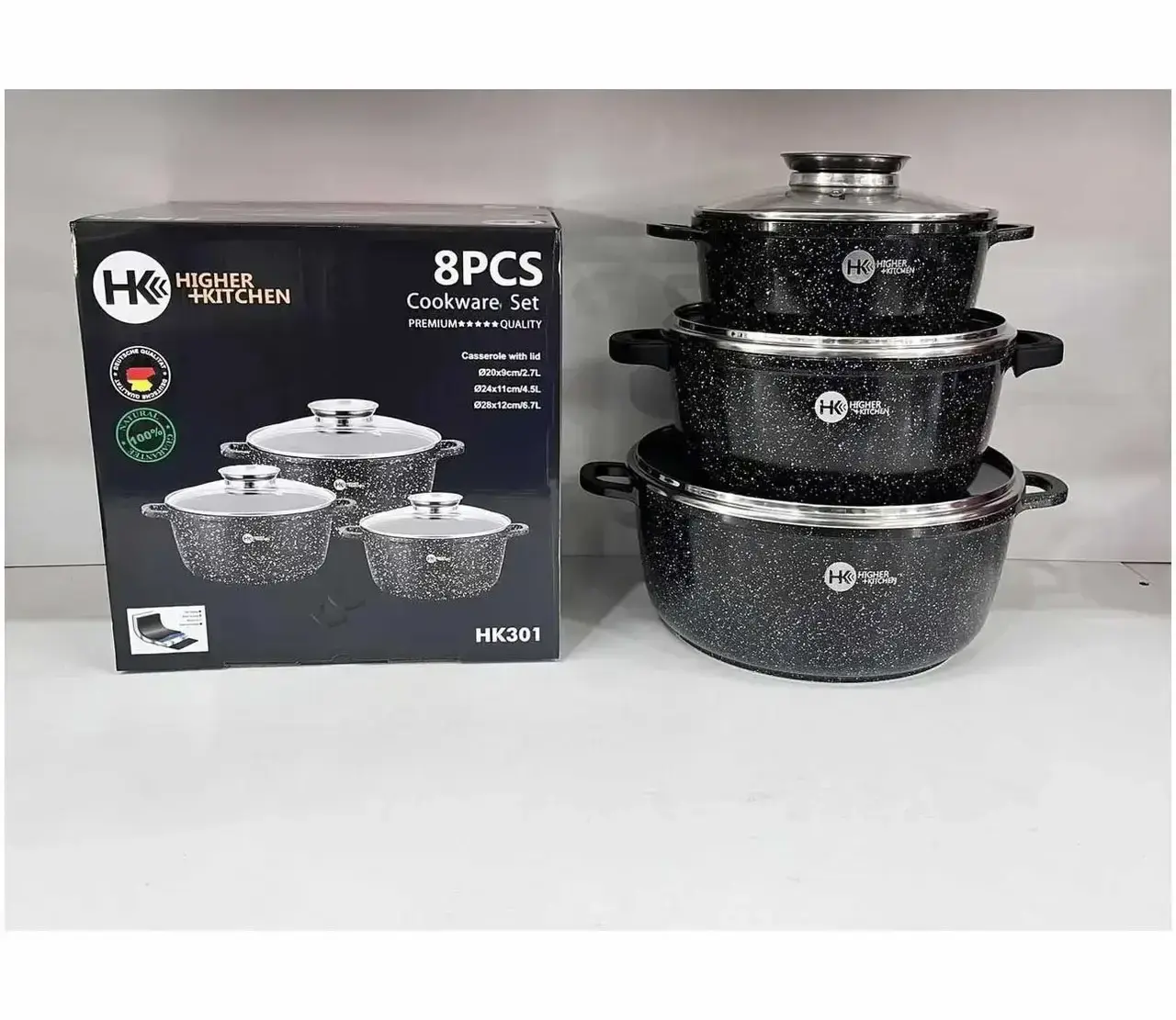 Набір каструль Higher Kitchen НК-301 із гранітним антипригарним покриттям 8 предметів - Зображення 2