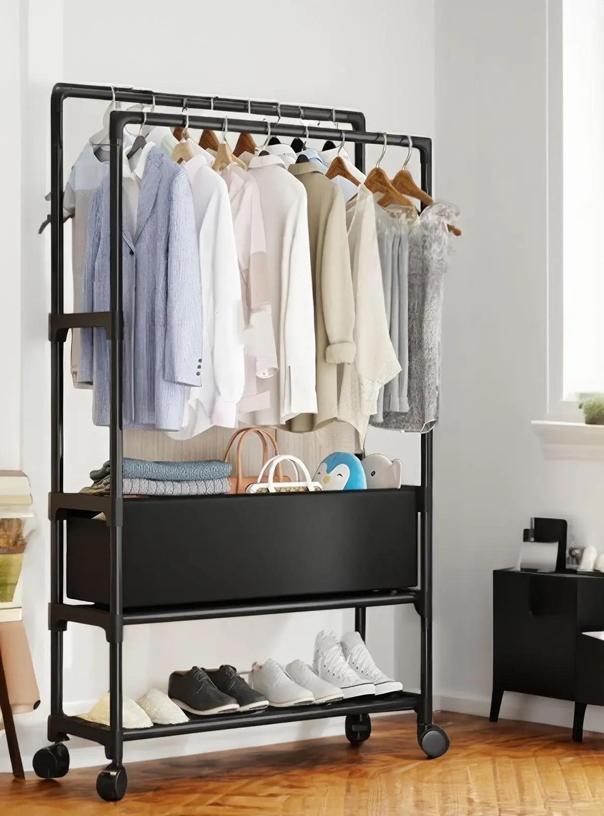 Стійка-вішалка на колесах для речей та взуття (YH9918-3A) - Зображення 5