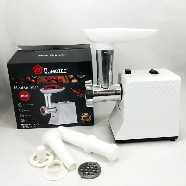 М'ясорубка електрична domotec r3391 2000w, компактна м'ясорубка для дому, м'ясорубка 3 в 1 - Зображення 2