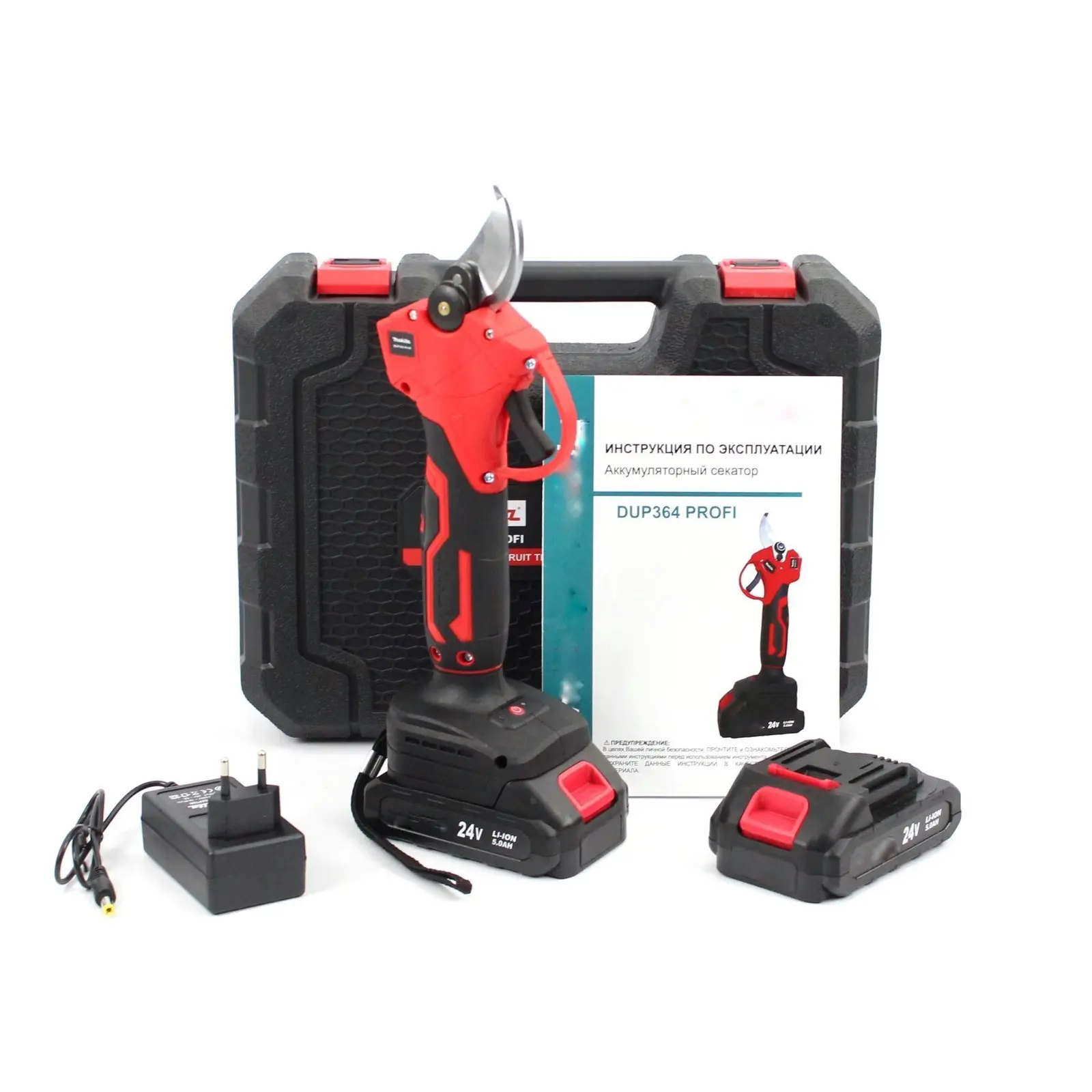 Акумуляторний секатор (24V, 5AH), АКБ секатор електричні садові ножиці червоний - Зображення 3