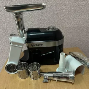 чорна М’ясорубка Rainberg RB-2270 3800Вт з реверсом та насадками для шатківниці та ковбас