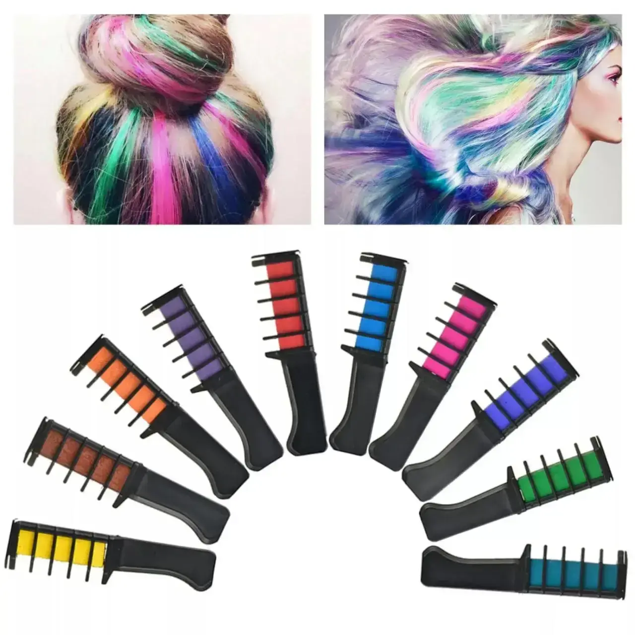 Набір крейди для волосся 6 шт Hair chalk Різнокольорові барвники гребінець для дітей та дорослих - Зображення 3