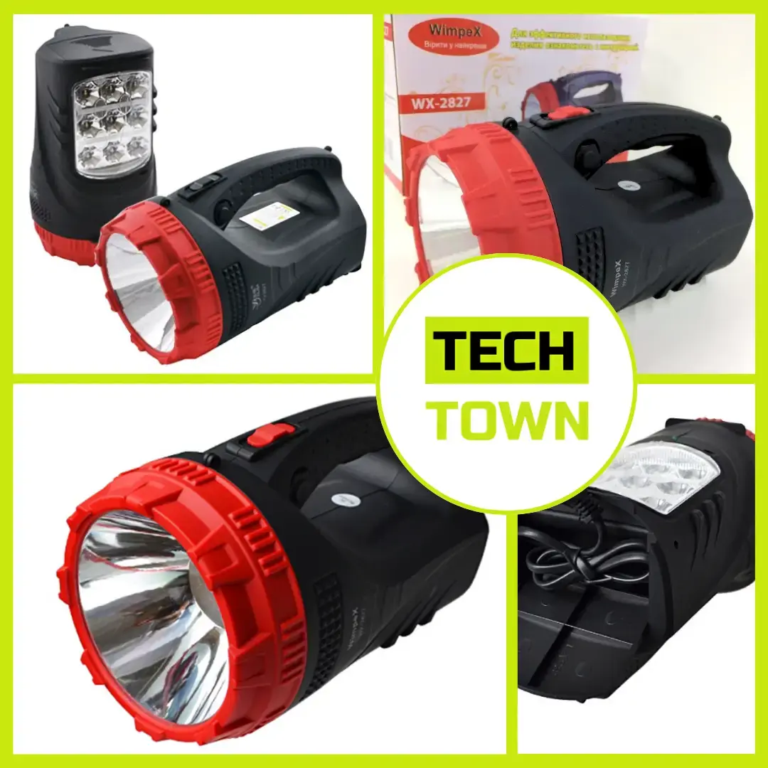 Ліхтар-прожектор акумуляторний Wimpex WX-2827 ручний світлодіодний 5W + 9 LED - Зображення 3